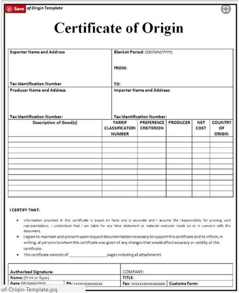 Free Printable Certificate Of Origin Form Template Pdf For Certificate