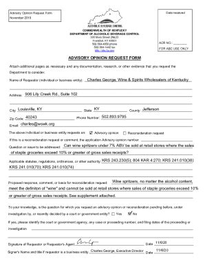 Fillable Online Abc Ky Advisory Opinion Request Form Ky Abc Fax Email