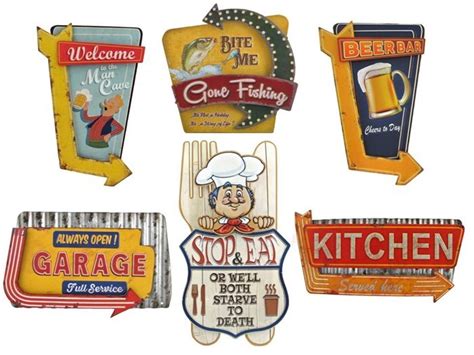 Set of 6 Assorted Vintage Restaurant Signs