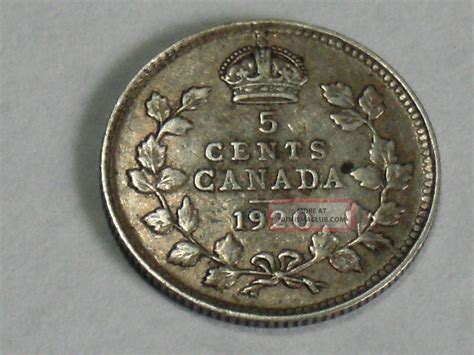 1920 Canadian Five Cent Silver Coin (xf+) 5513