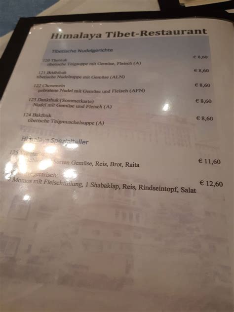 Menu At Himalaya Tibet Restaurant Vienna