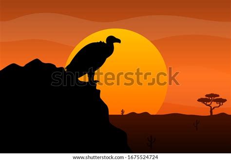 Vulture On Rock Silhouette On Sunset Stock Vector (Royalty Free ...