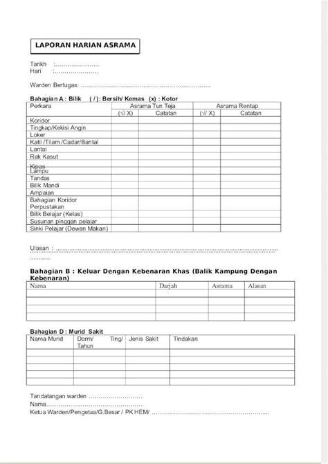 Pdf Borang Pemantauan Harian Warden Dokumentips