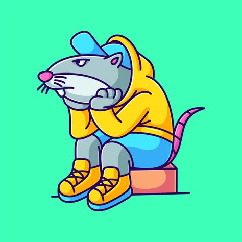 bored mouse sitting on a box vector illustration. cartoon mouse wearing ...