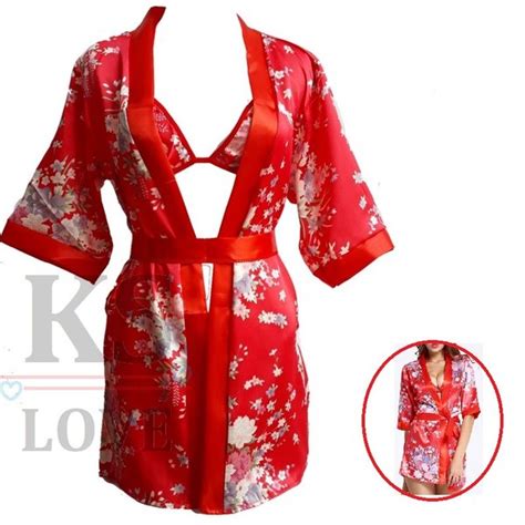 Jual Lingerie Kimono Set Seksi Bra Gstring Robe Sexy Lingeri Merah Red