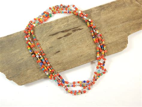 African Seed Bead Multi Color Necklace N155 Etsy Multi Coloured