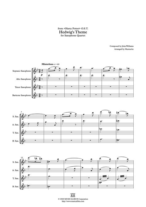 Quartet Sheet Music Hedwig S Theme From Harry Potter Soundtrack Sheet