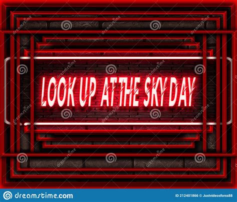 14 April Look Up At The Sky Day Neon Text Effect On Bricks Background