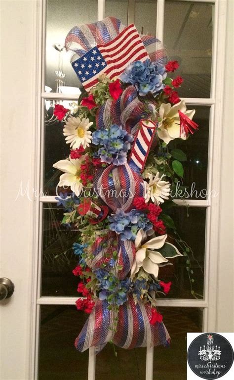 American Flag Deco Mesh Swag Wreath Fourth Of July Memorial Etsy