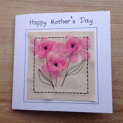 Handmade Mothers Day Card Step Mothers Day Card Textile Flowers