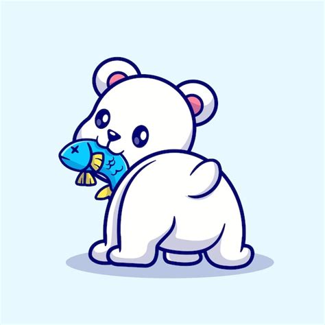 Premium Vector | Cute polar bear eating fish cartoon vector icon ...