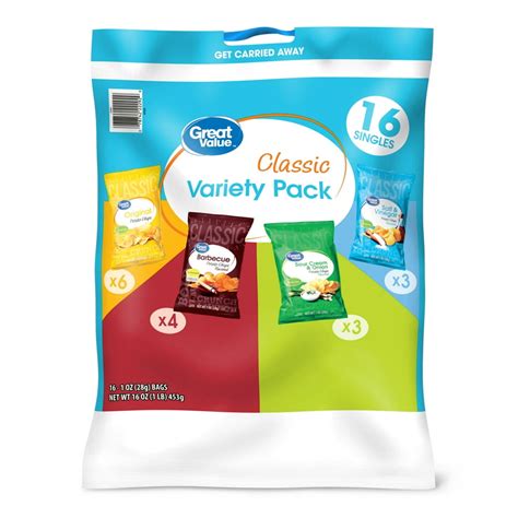 Great Value Classic Potato Chips Variety Pack 1 Oz 16 Count Walmart