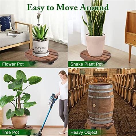 Plant Caddy With Lockable Wheels Rolling Plant Stand 12 Inch Wooden