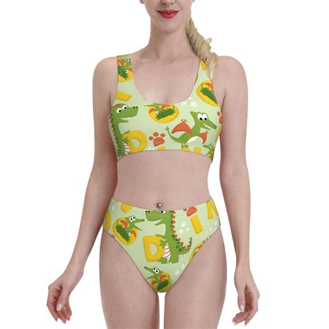 Haiem Cartoon Dinosaurs Women S High Waisted Bikini Set Two Piece