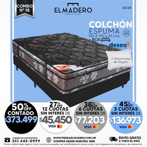 Nº18 COMBO COLCHON DESEO BASE 2 PLAZAS El Madero Colchones