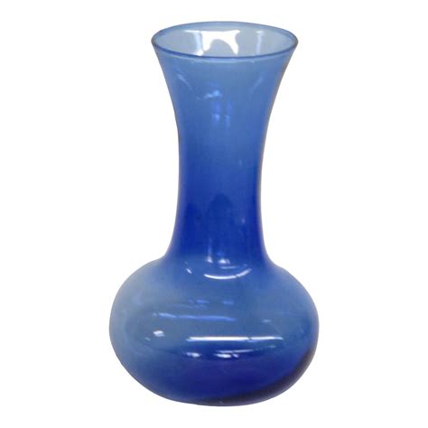 Blue Glass Long Neck Bulbous Wide Bottom Vase Chairish