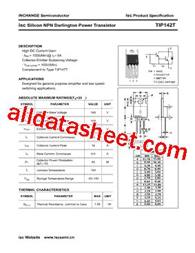 TIP142T Datasheet PDF Inchange Semiconductor Company Limited