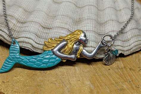 Mermaid Necklace Large Mermaid Pendant Beach Jewelry Etsy