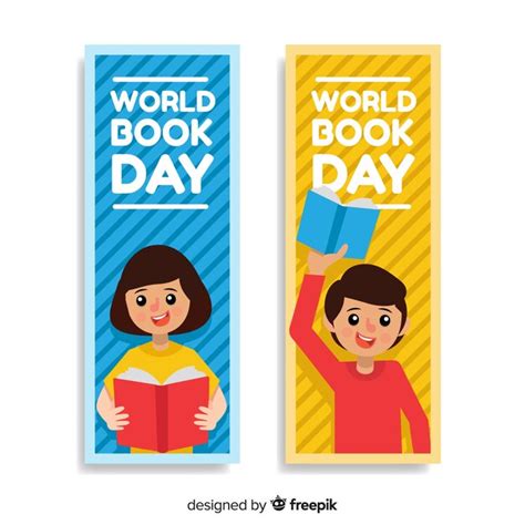 Banners del día mundial del libro en diseño plano Vector Gratis