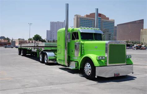 Wallpaper Green, Truck, Peterbilt, Tractor Truck, Flatbed Trailer, RAM ...