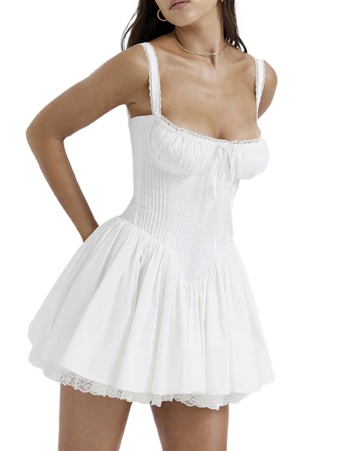 Bustier Corset Dress For Women Y K Lace Trim Spaghetti Strap Sleeveless