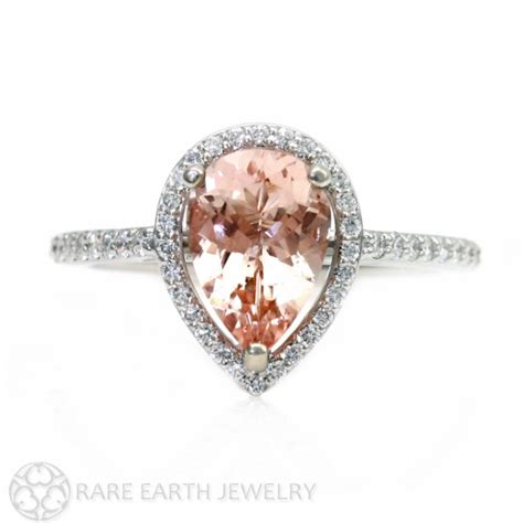 Pear Morganite Engagement Ring Diamond Halo Pear Morganite Etsy