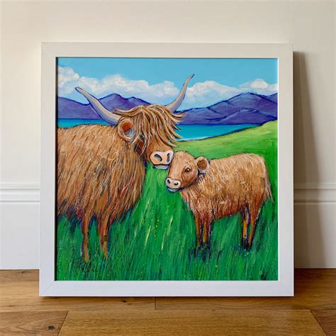 Highland Cow And Calf Original Painting Joanne Wishart