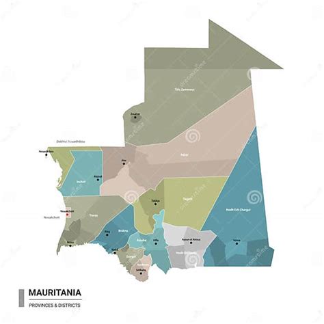 Mauritania Alta Mapa Detallado Con Subdivisiones Ilustración Del Vector