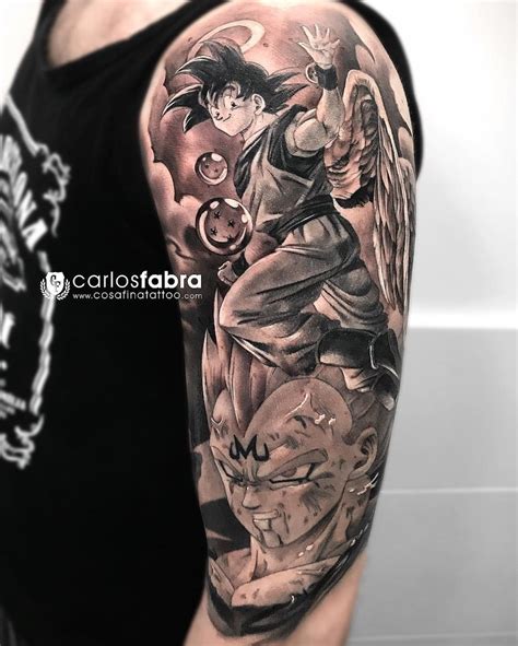 Tatuagem Realista Do Goku E Majin Vegeta Monocrom Tica Confiram Mais