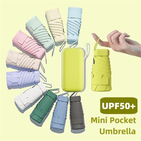 UPF50 Mini Folding Umbrella Vinyl Small Sun Shade Umbrella Pocket Rain