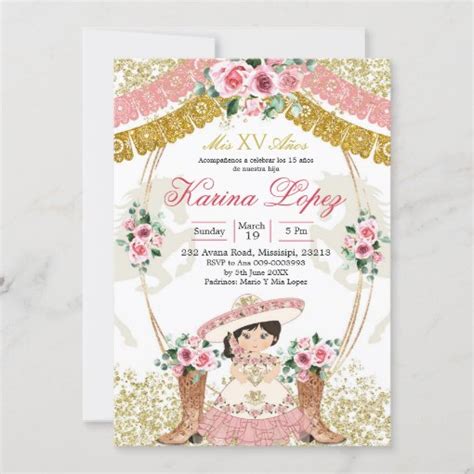 Western Mexican Pink Boot Charra Mis Quince Invitation Zazzle