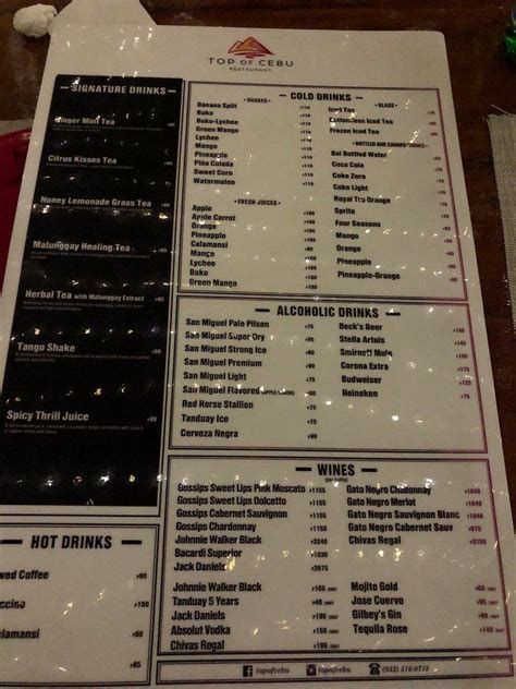 Menu At Top Of Cebu Restaurant Cebu City