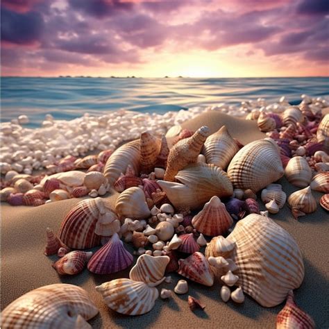 Premium Ai Image Seashells On The Beach At Sunset Collage