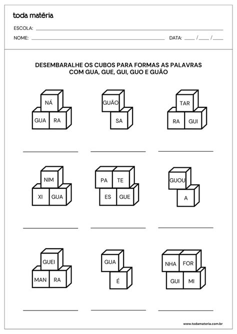 atividades  gua gue gui guo guao  imprimir toda materia