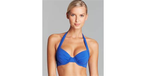 Tommy Bahama Pearl Solids Underwire Full Coverage Molded Cup Halter Bikini Top In Blue Lyst