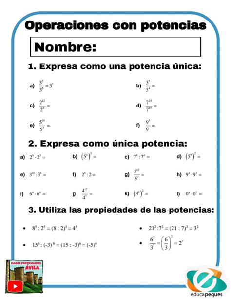 Las Potencias Reglas Y Fichas Con Ejercicios Para Repasar