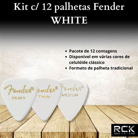 Kit C 12 Palhetas Fender WHITE RCK AUDIO Instrumentos Musicais E