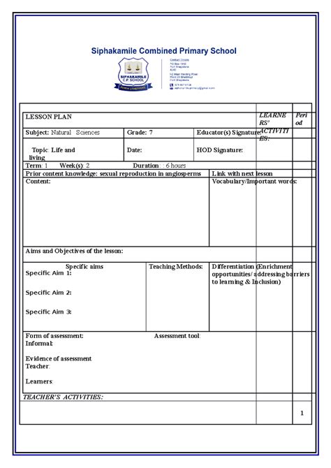 Lesson Plan Natural Science