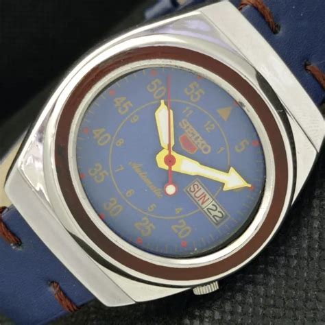 Vintage Seiko Automatic A Japan Mens Day Date Blue Watch A