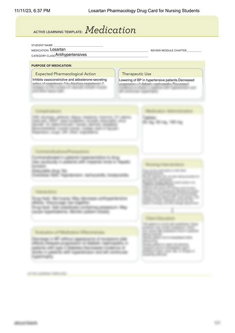 SOLUTION: Losartan pharmacology drug card for nursing students - Studypool