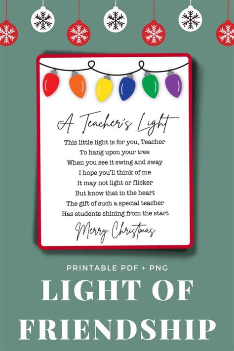 A Teacher S Light Poem Printable Card For Friendship Ornaments PDF PNG