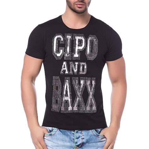 cipo baxx designer glitter print logo modern  shirts  men