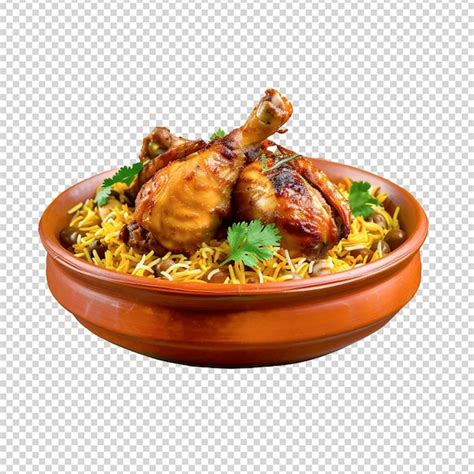 Psd Un Bol De Biryani Avec Des Morceaux De Poulet Isol S Sur Un Fond