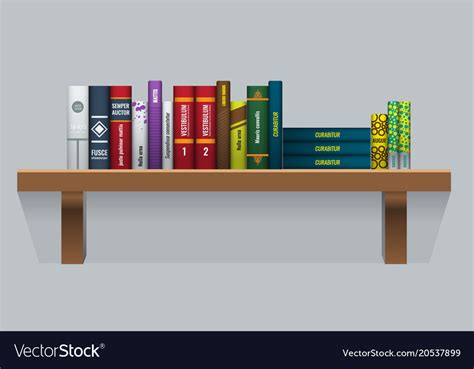 Book shelf with realistic books stalks Royalty Free Vector