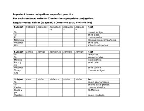 Imperfect Tense Conjugations Super Fast Practice Teaching Resources