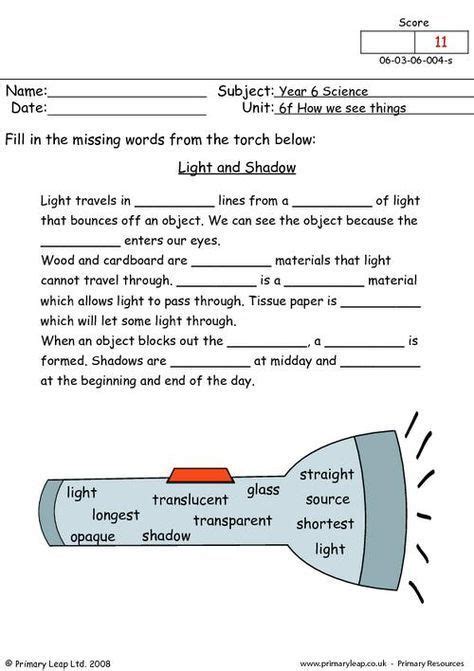 Uk Light And Shadow Worksheet Physics Physics Light