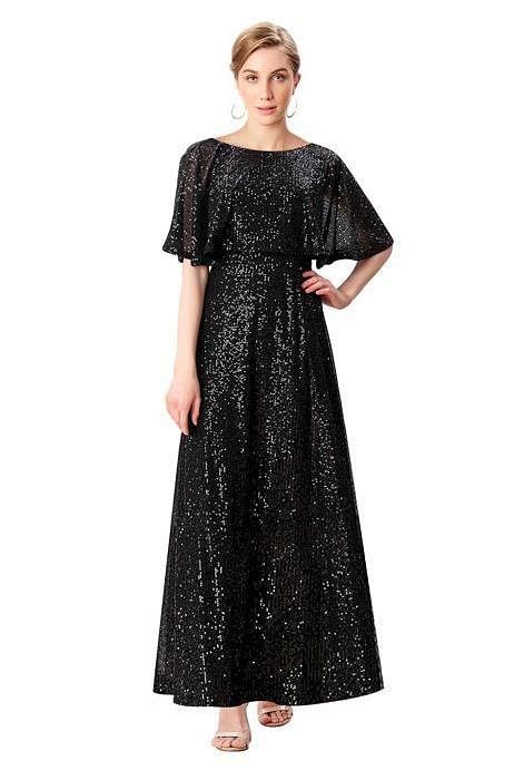 Shop Cape Sleeve Sequin Mesh Dress Eshakti