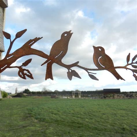 Rusty Metal Birds On A Branch Garden Gift Songbird Metal Etsy