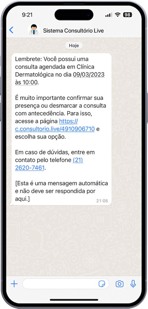 Consultório Live Confirmação por WhatsApp