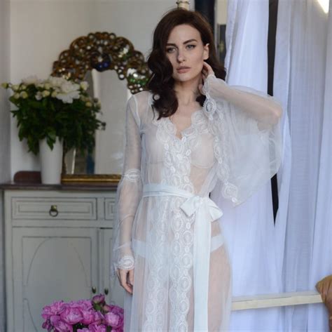 Lace Trimmed Tulle Bridal Robe F10 Lingerie Nightdress Bridal